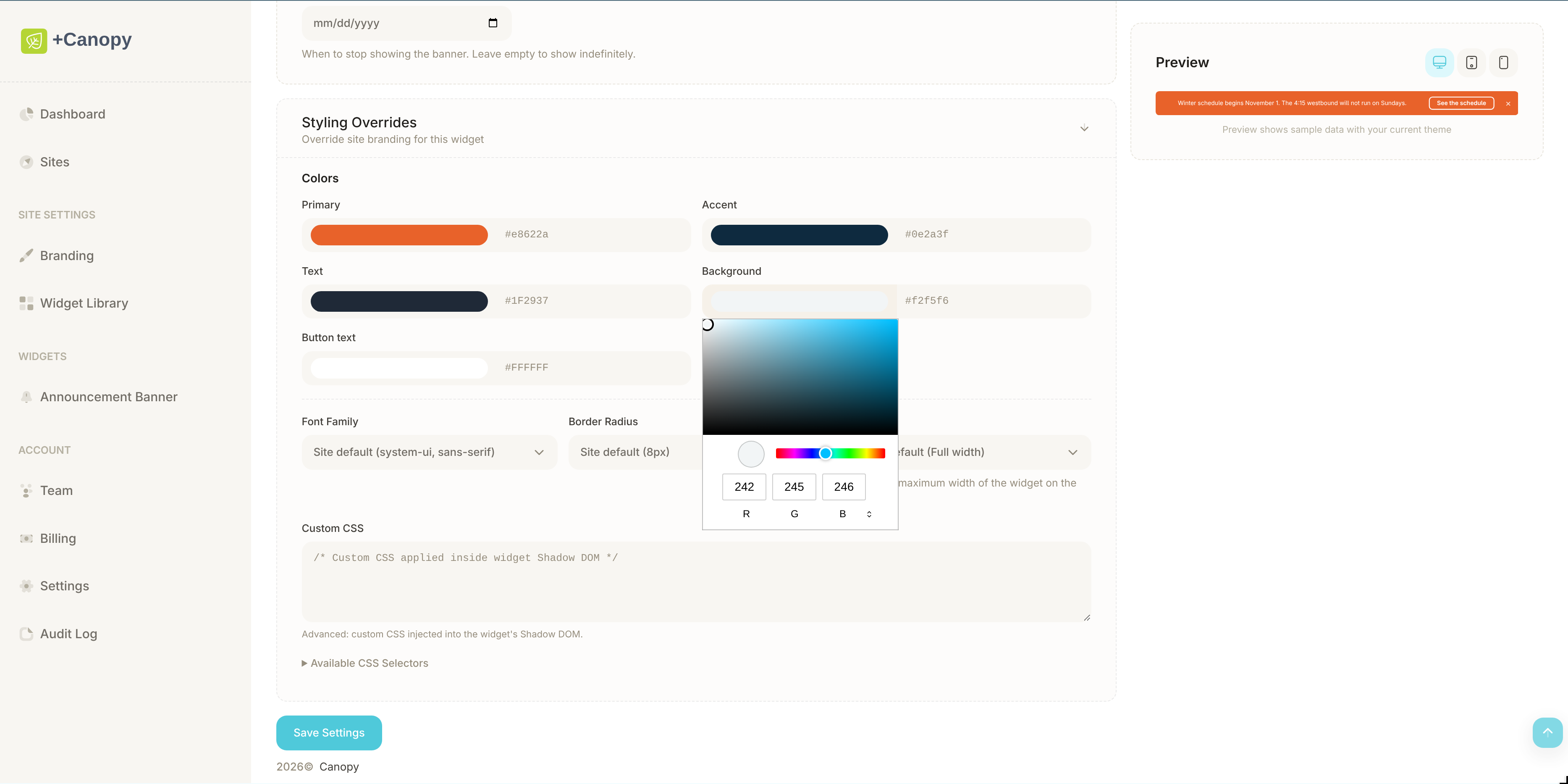 Announcement Banner Widget demo 3