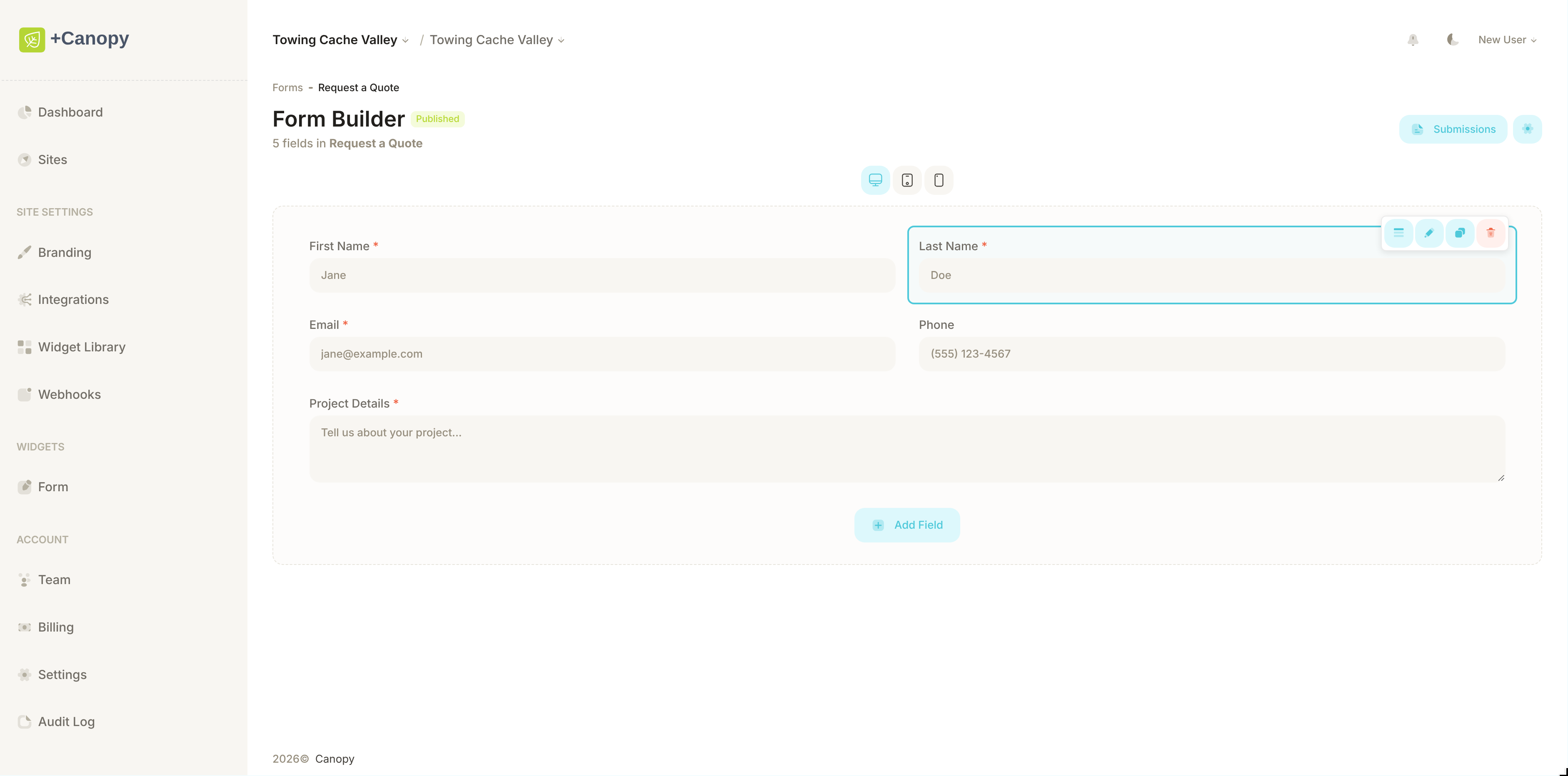 Form Builder Widget demo 1