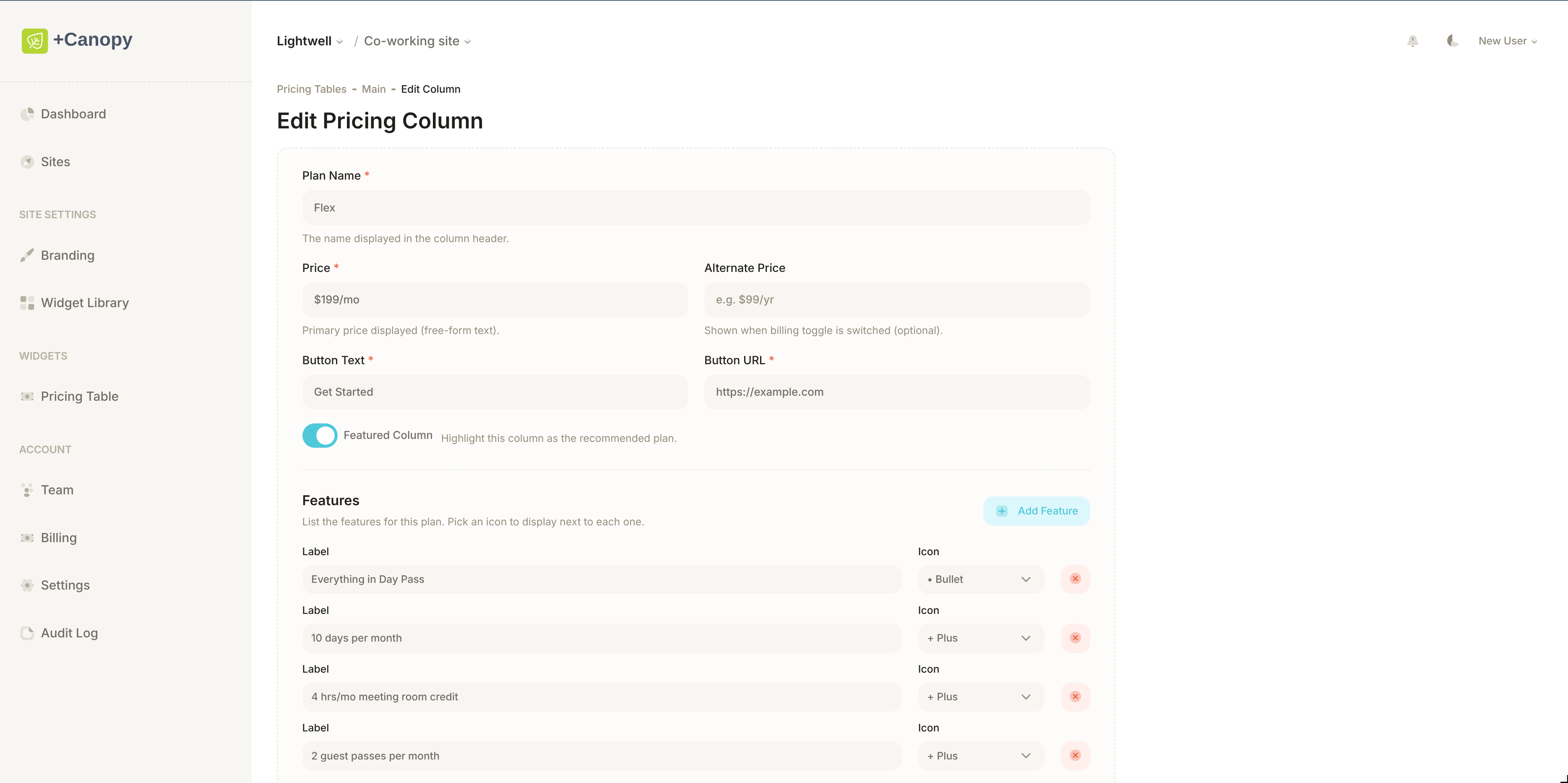 Pricing Table Widget demo 2